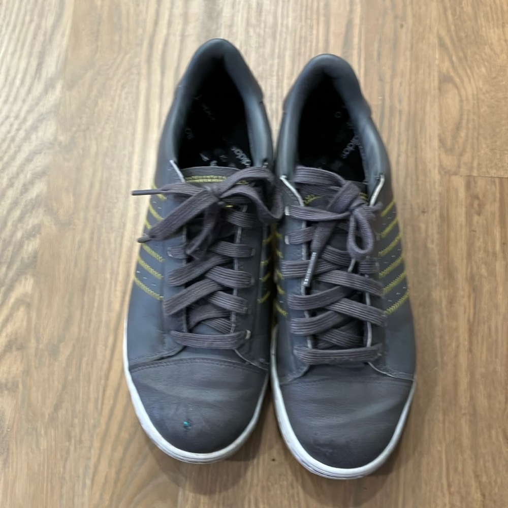 Adidas Men’s Gray Yellow Lace Up Leather Sneakers Tennis Shoes